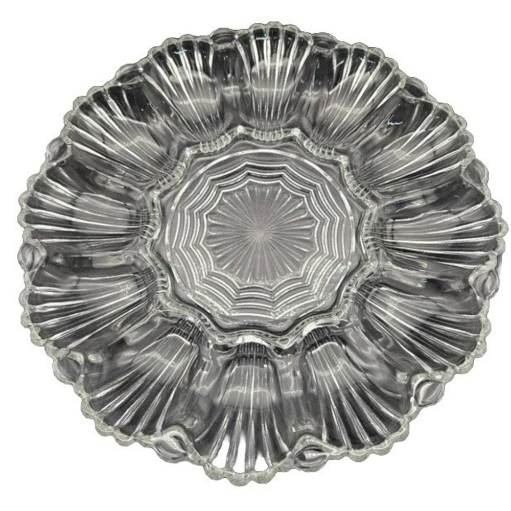 Vintage 1950s Anchor Hocking Presence 10" Round Clear Glass Egg Oyster Plate